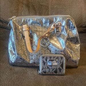 Michael Kors Silver and Tan Tote with Clear Accents